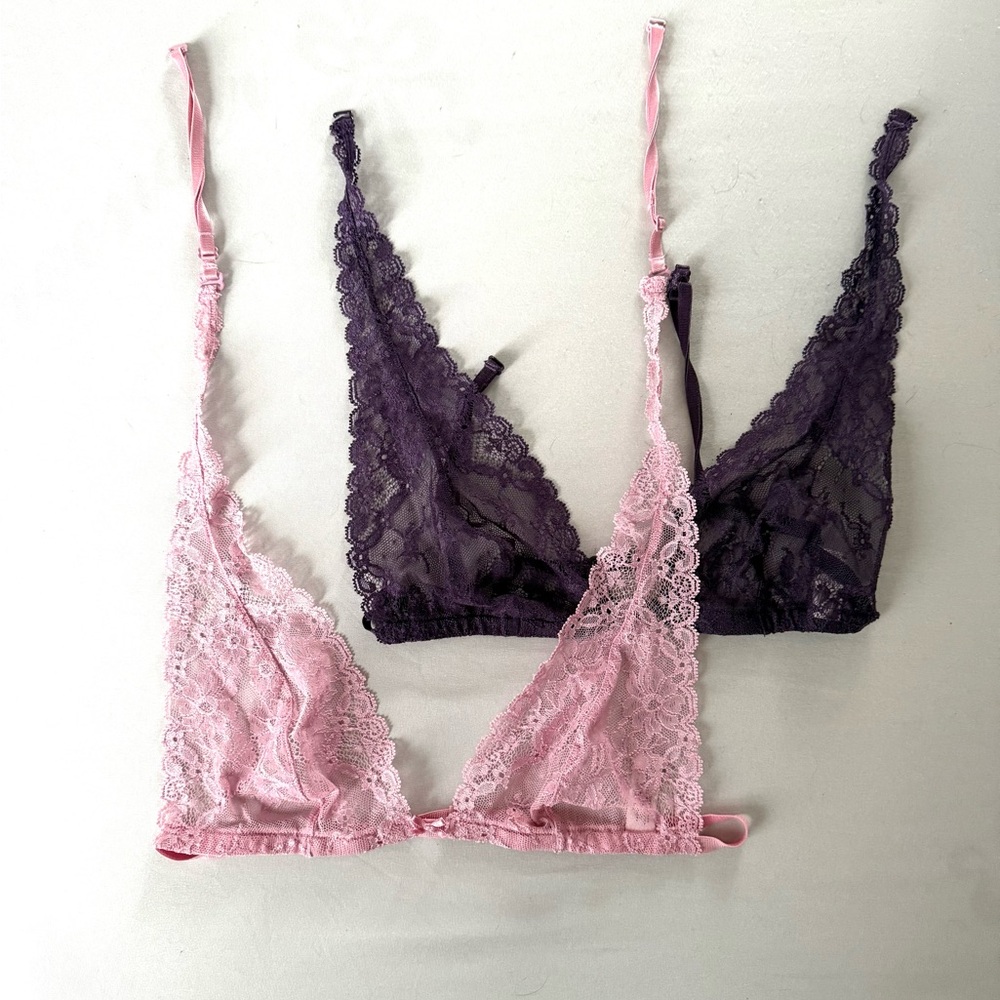 🩷💜 Lace Bralette Set in Pink and Purple